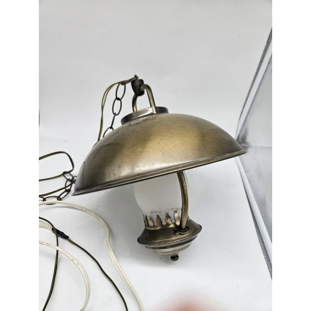 Vintage Hurricane Style Brass Tone Hanging Swag Lamp Light Fixture Works