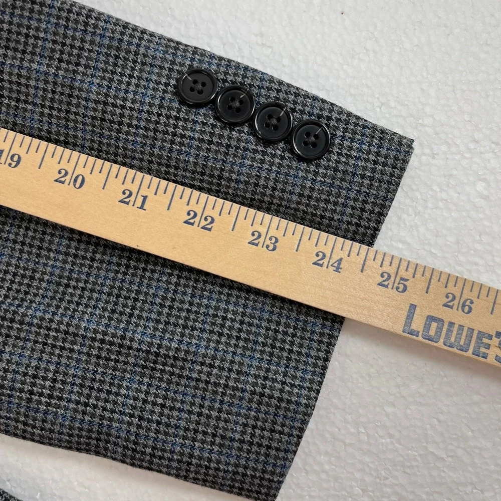 Lauren Ralph Lauren Men's 48R Gray‎ Blue Houndstooth Silk Wool Blazer Jacket