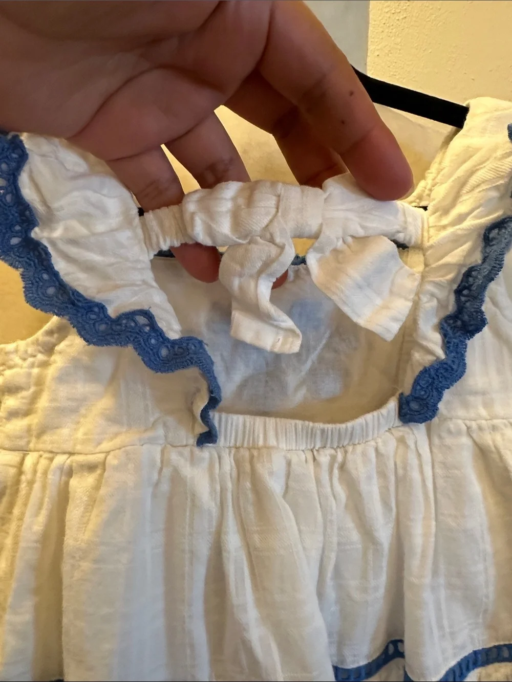Haute Hippie White Dress with Blue Embroidered Trim Size 24 Months