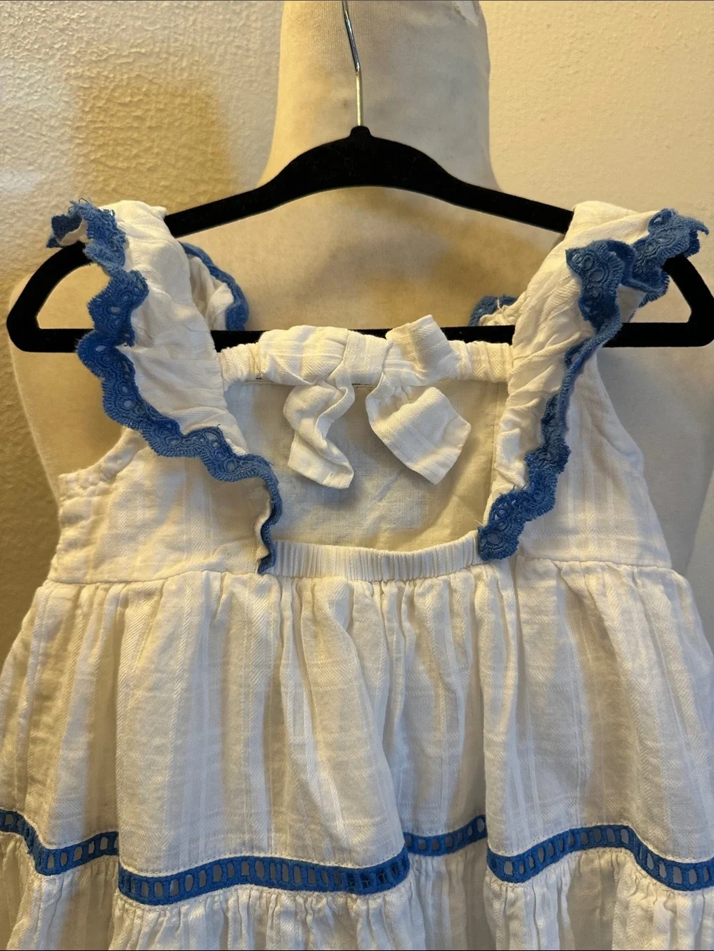 Haute Hippie White Dress with Blue Embroidered Trim Size 24 Months