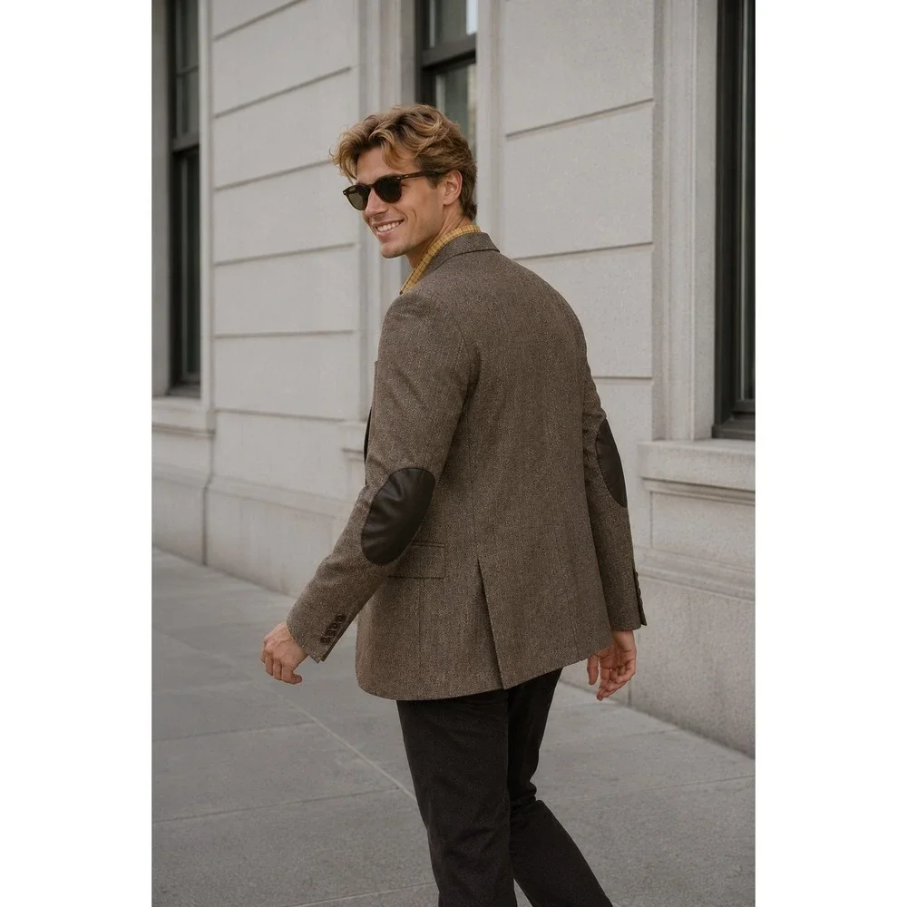 Hugo Boss Mens 40R Brown Wool Blend Elbow Patch Blazer Jacket The Smith5/1