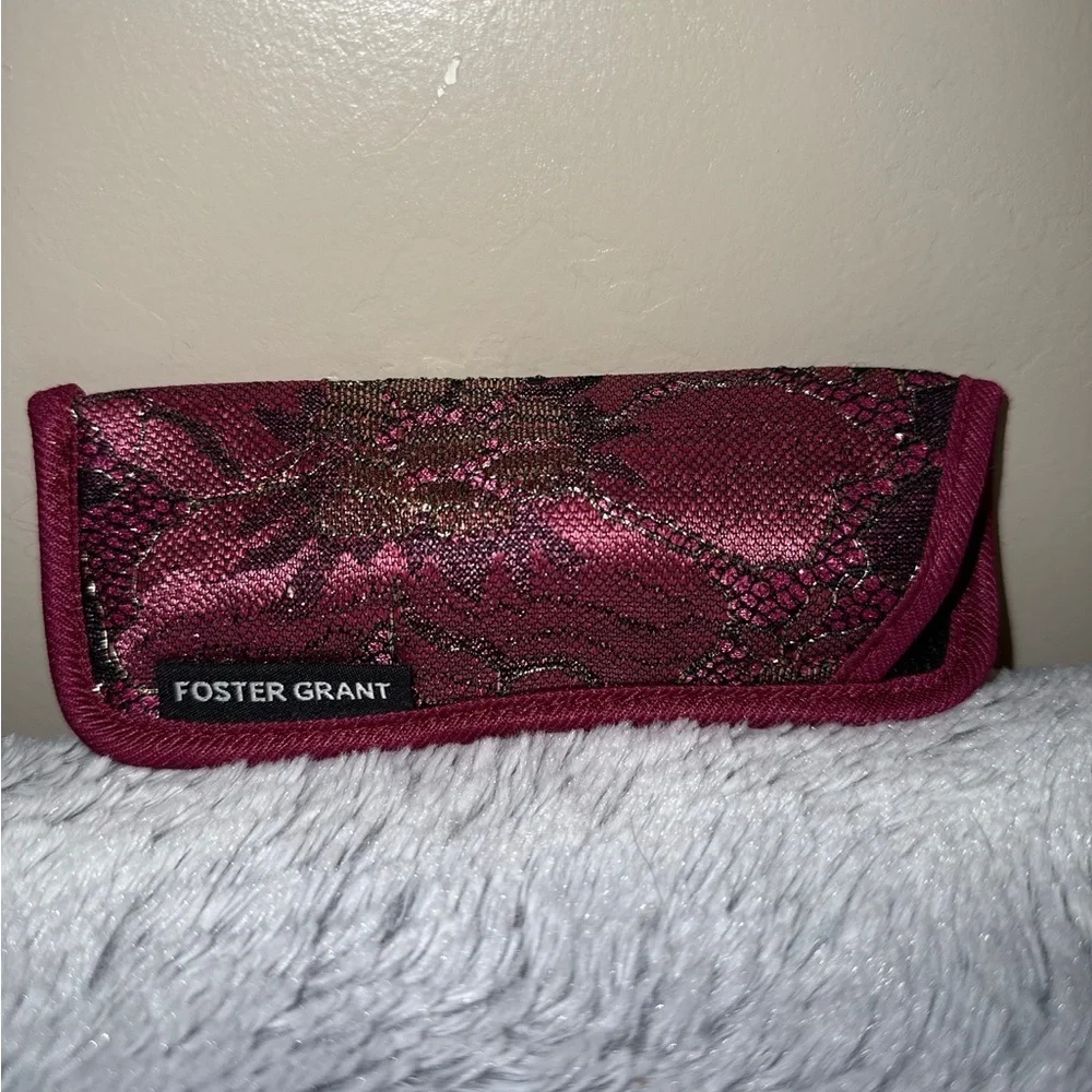💰Foster Grant Whimsigoth Romantic Burgundy Pink Black Lace Soft Glasses Case
