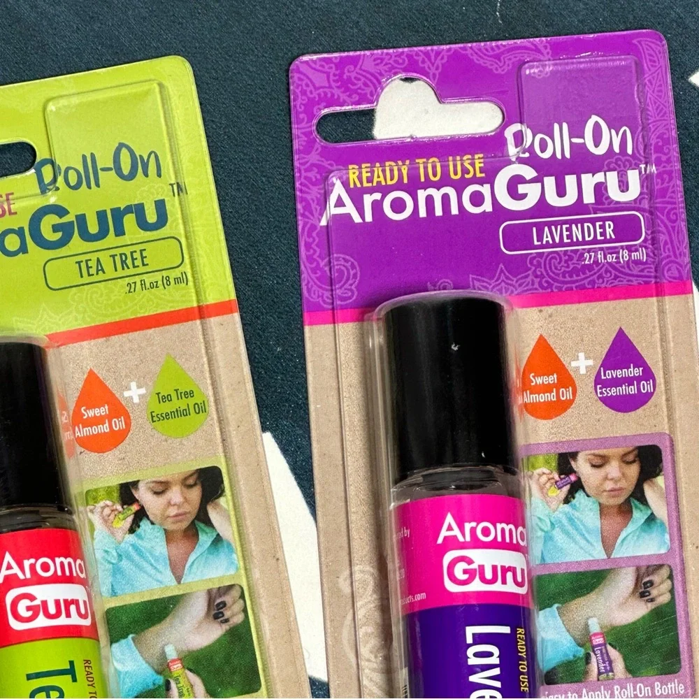NEW AROMA GURU 3 Roll on Tea Tree Oil Lavender Peppermint Essential Oil
