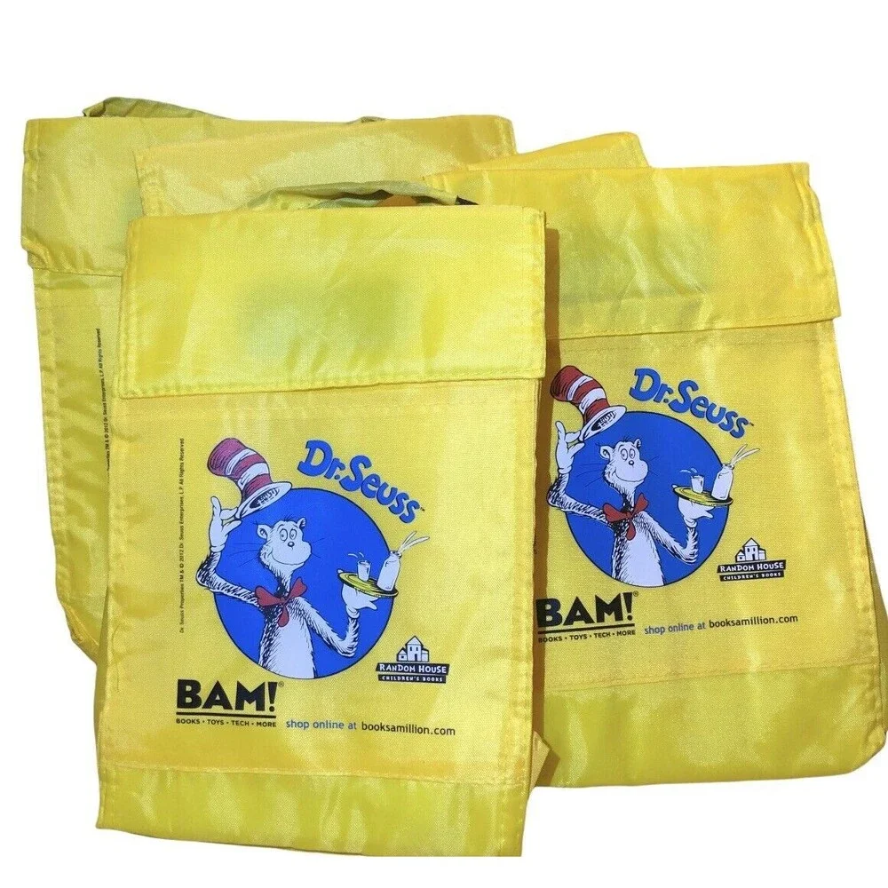 Dr. Seuss Lunch Bags 2012 Cat in the Hat Books a Million 5 Yellow‎ Insulated NEW