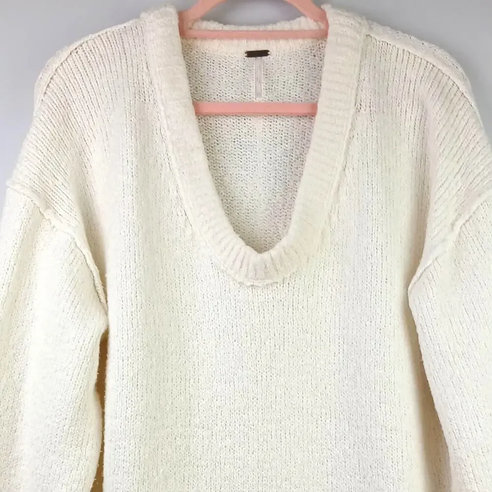 Free People SZ XS Oversized Brookside Tunic Sweater In Cream