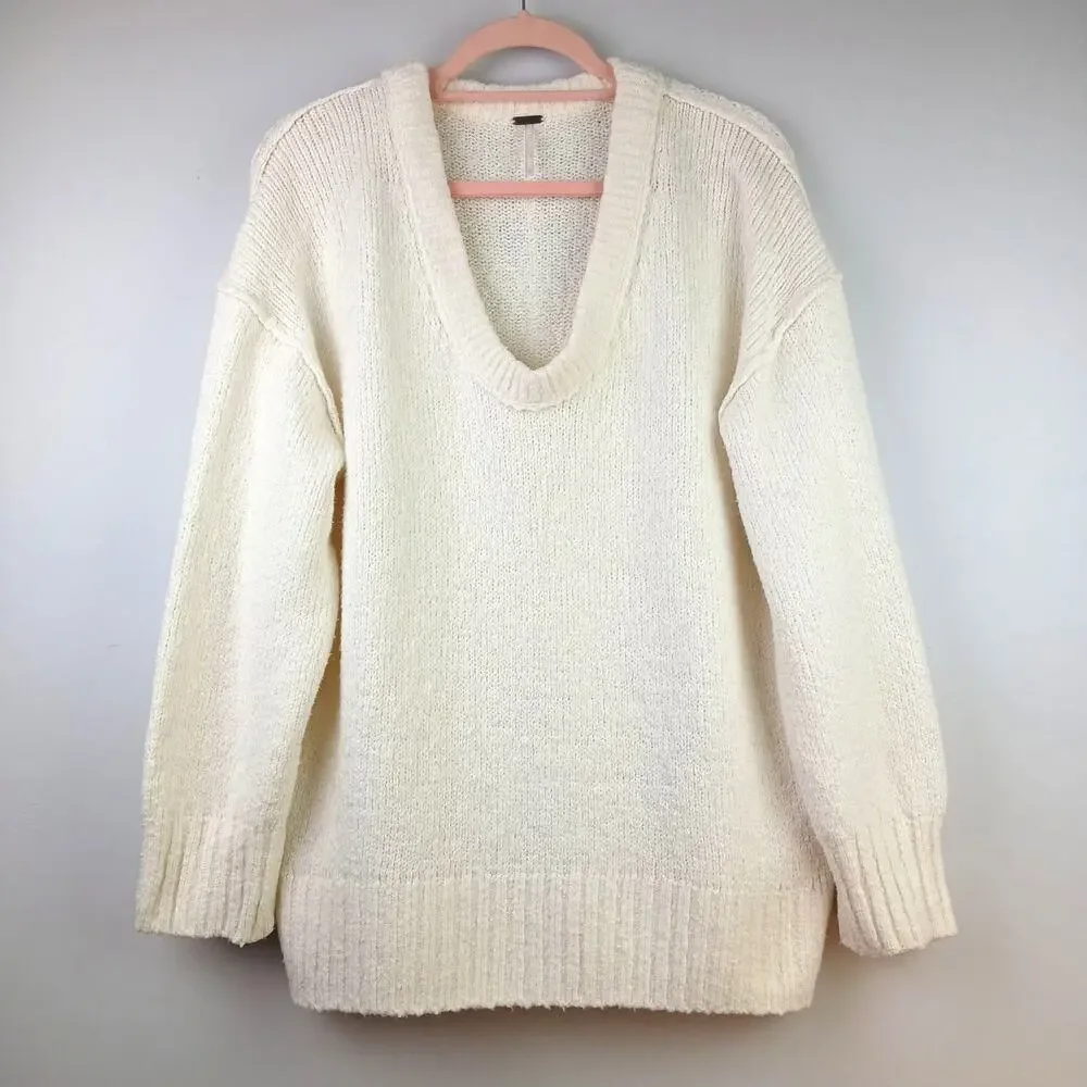 Free People SZ XS Oversized Brookside Tunic Sweater In Cream
