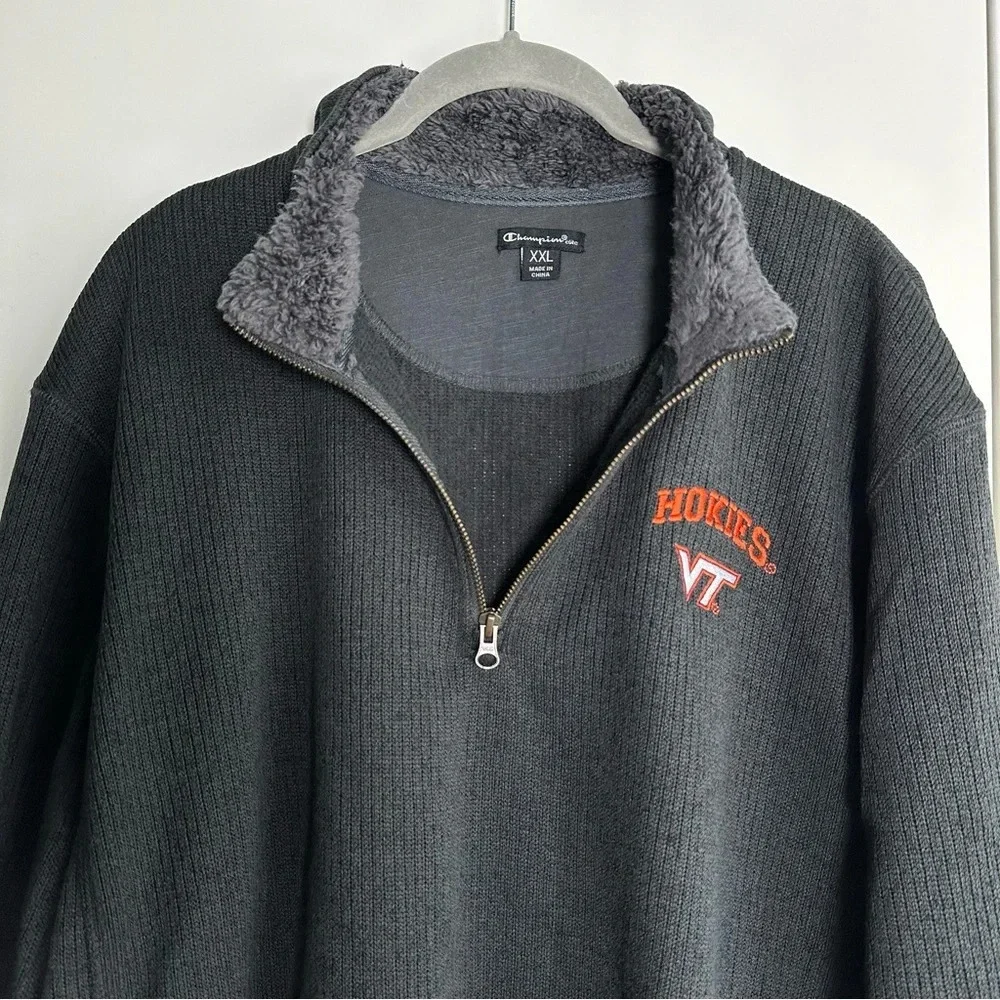 Mens Champion Virginia Tech 1/4 Zip Knit Pullover Embroidered Black Size XXL