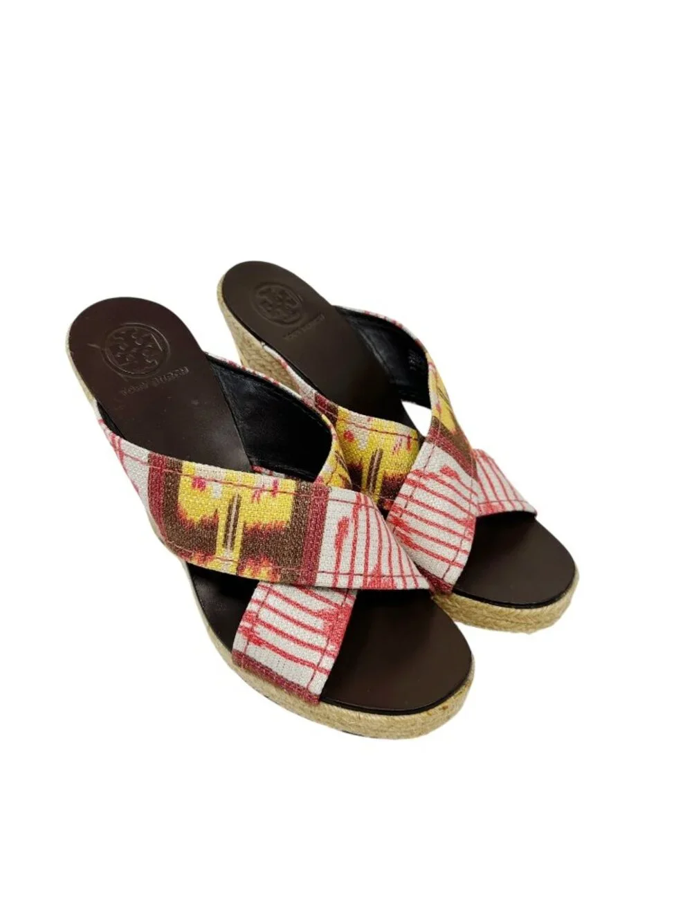 Tory Burch Kristen Espadrille Wedge Sandals Aztec Tribal Print Size 9