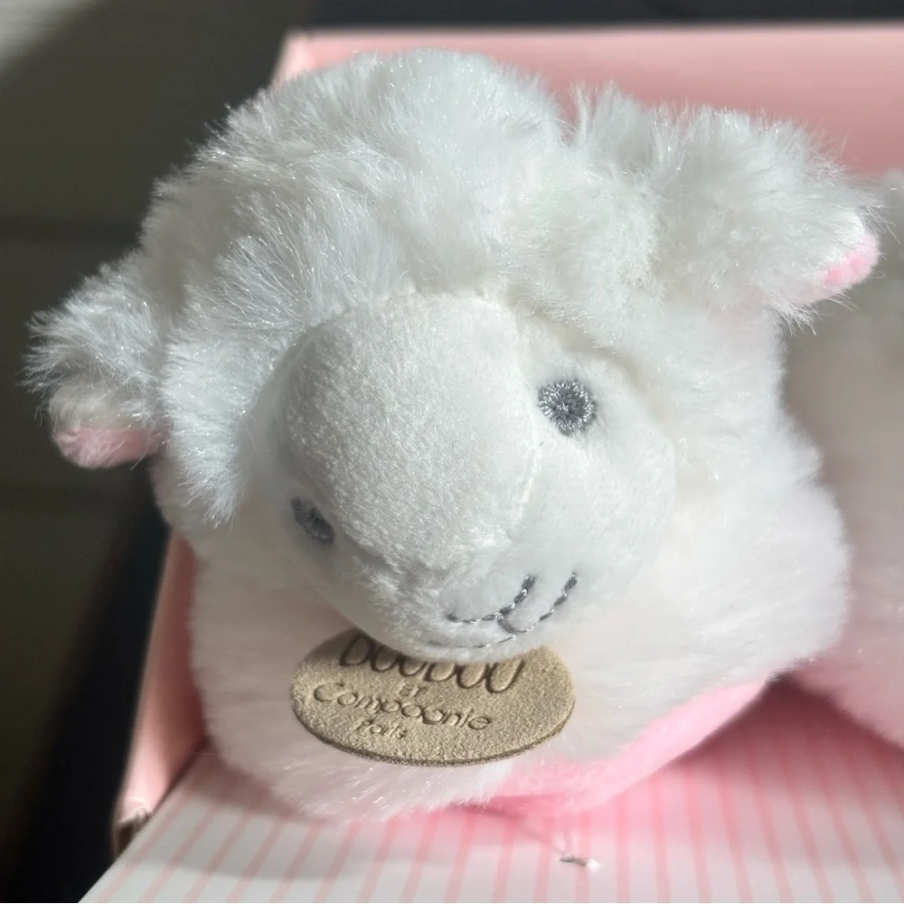 New Doudou et Compagnie Paris Baby Lamb Booties Pink Soft Plush Rattle Slippers