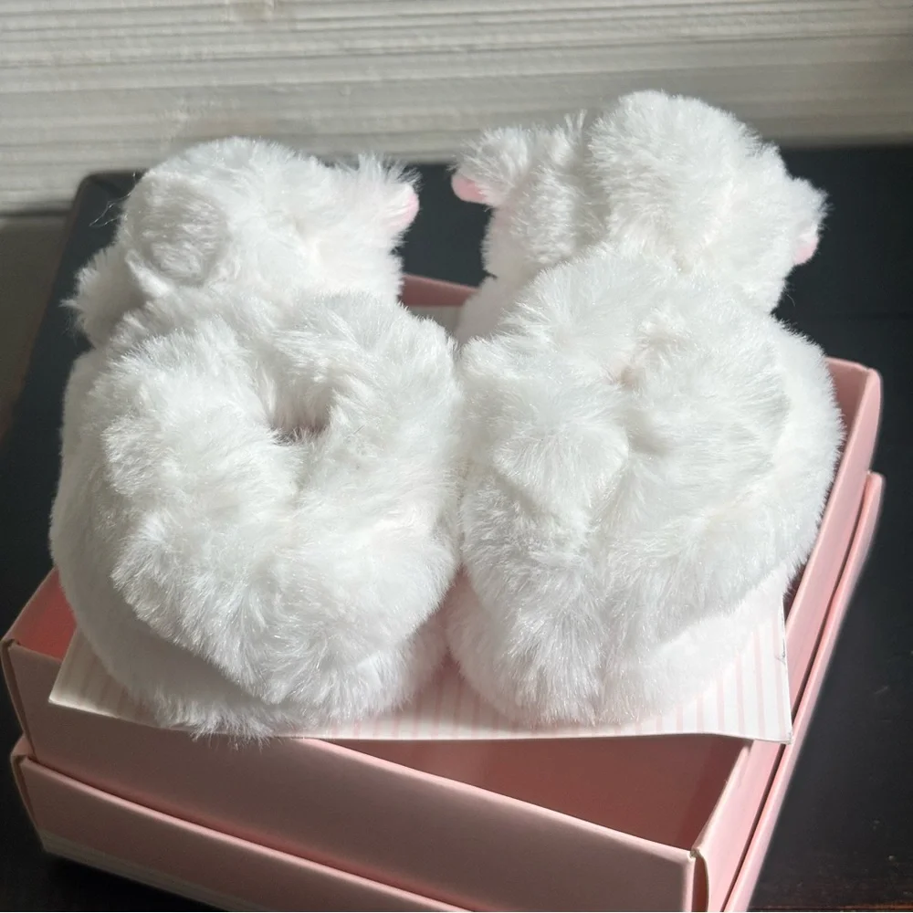 New Doudou et Compagnie Paris Baby Lamb Booties Pink Soft Plush Rattle Slippers