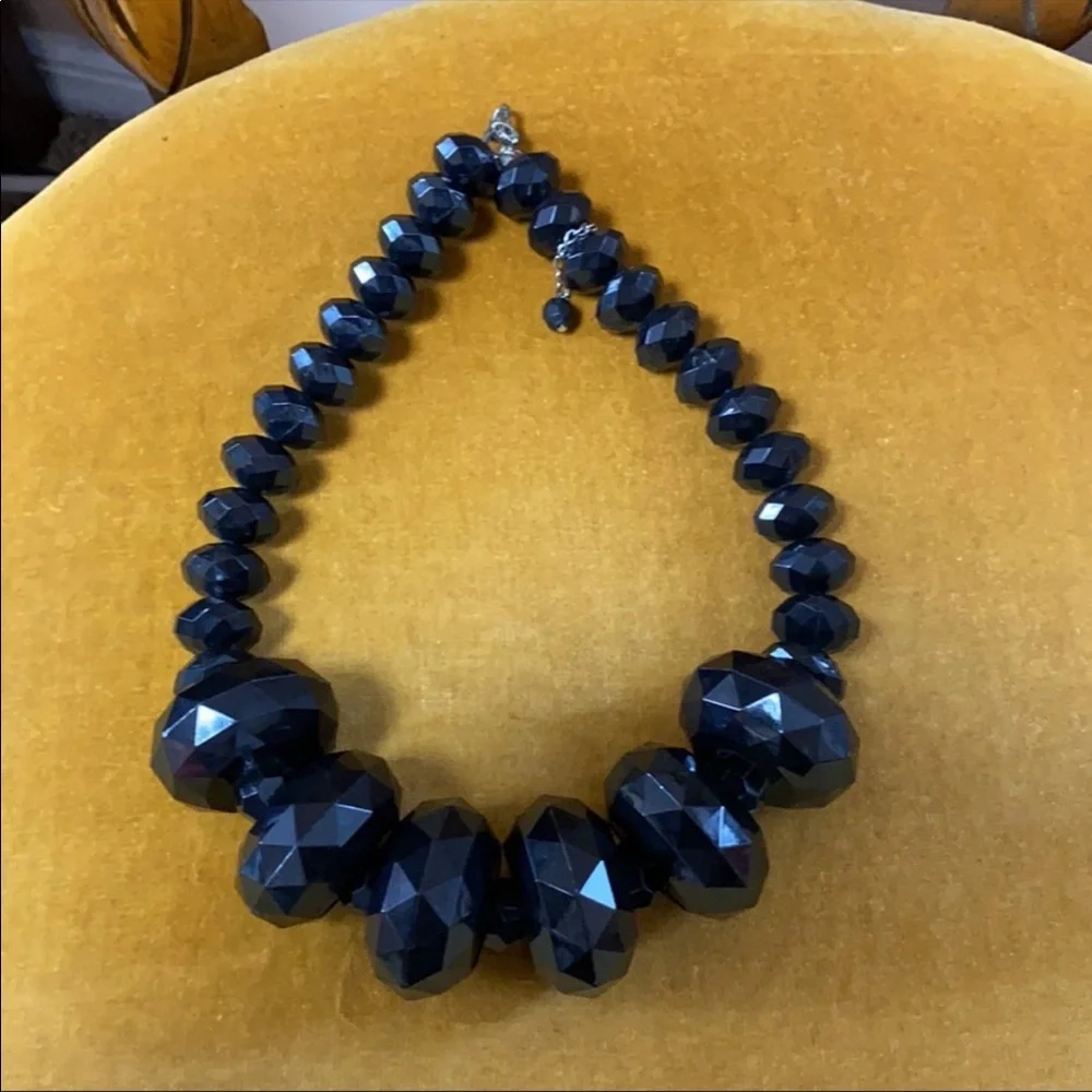 🖤 VTG LYDELL NYC Huge Jet Black Beaded Statement Necklace