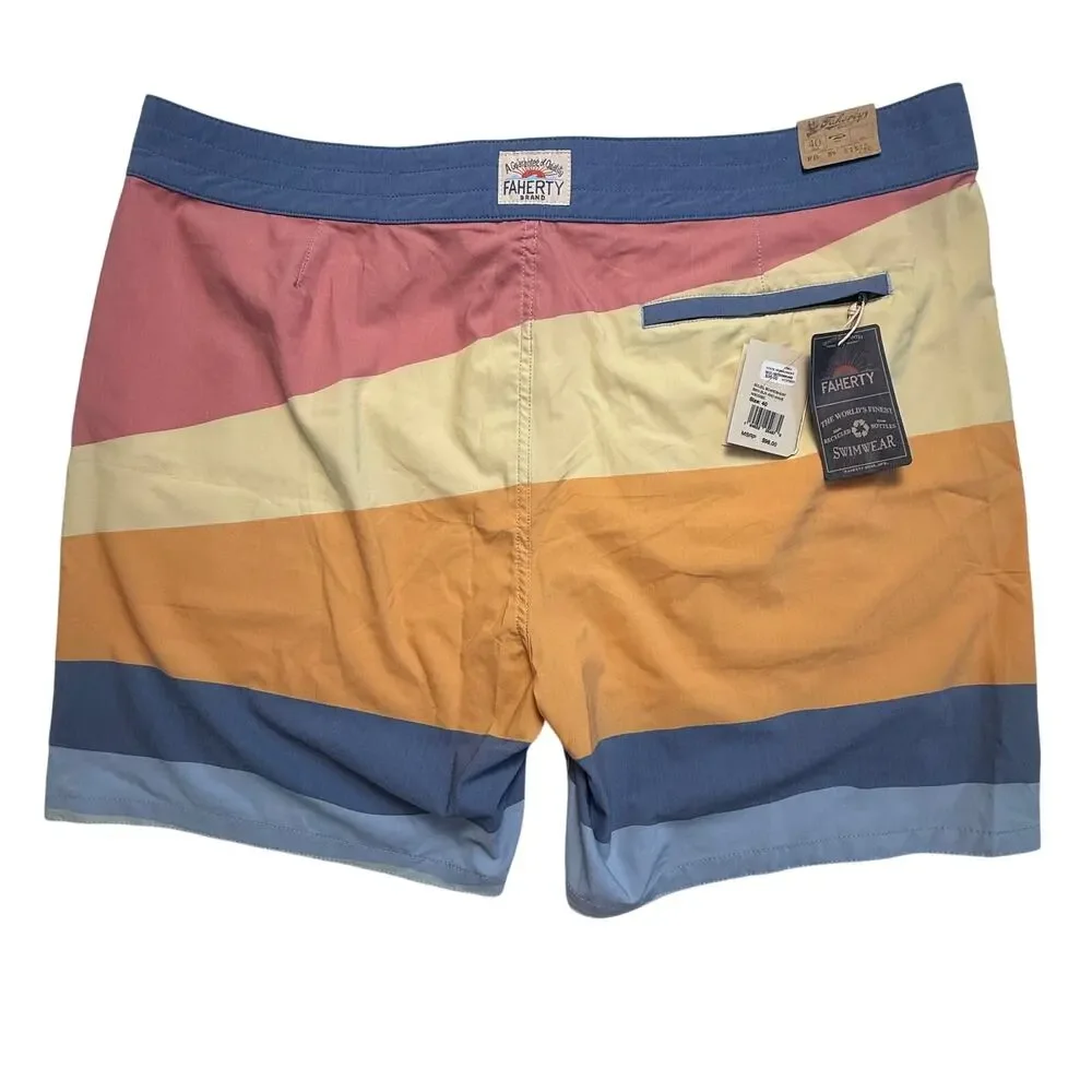 Faherty Soleil Sun Wave Boardshorts Size 40 Retro Swim Trunks 7” Inseam