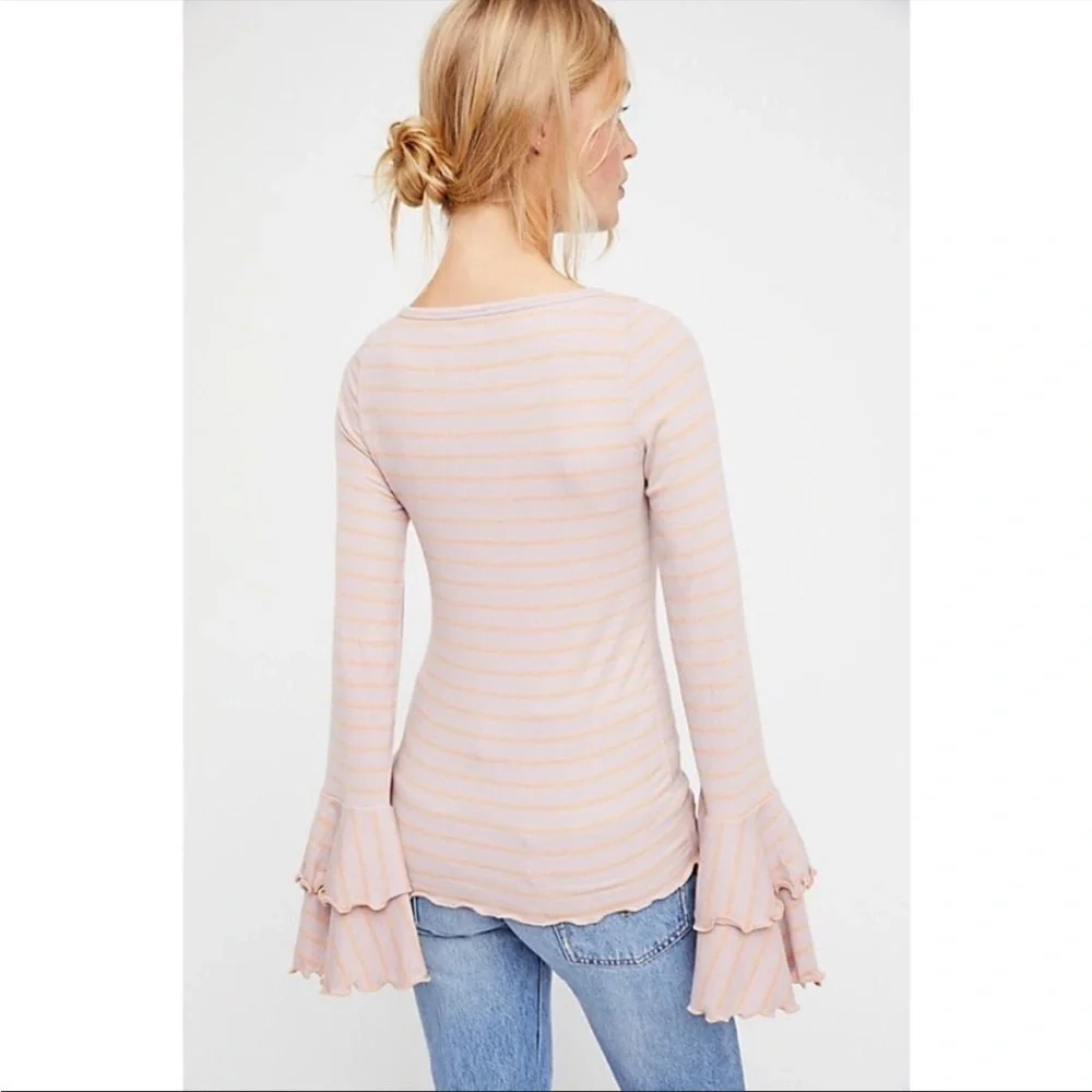 Free People We The Free Good Find Top Dusty Print Stripped Top Bell Sleeves