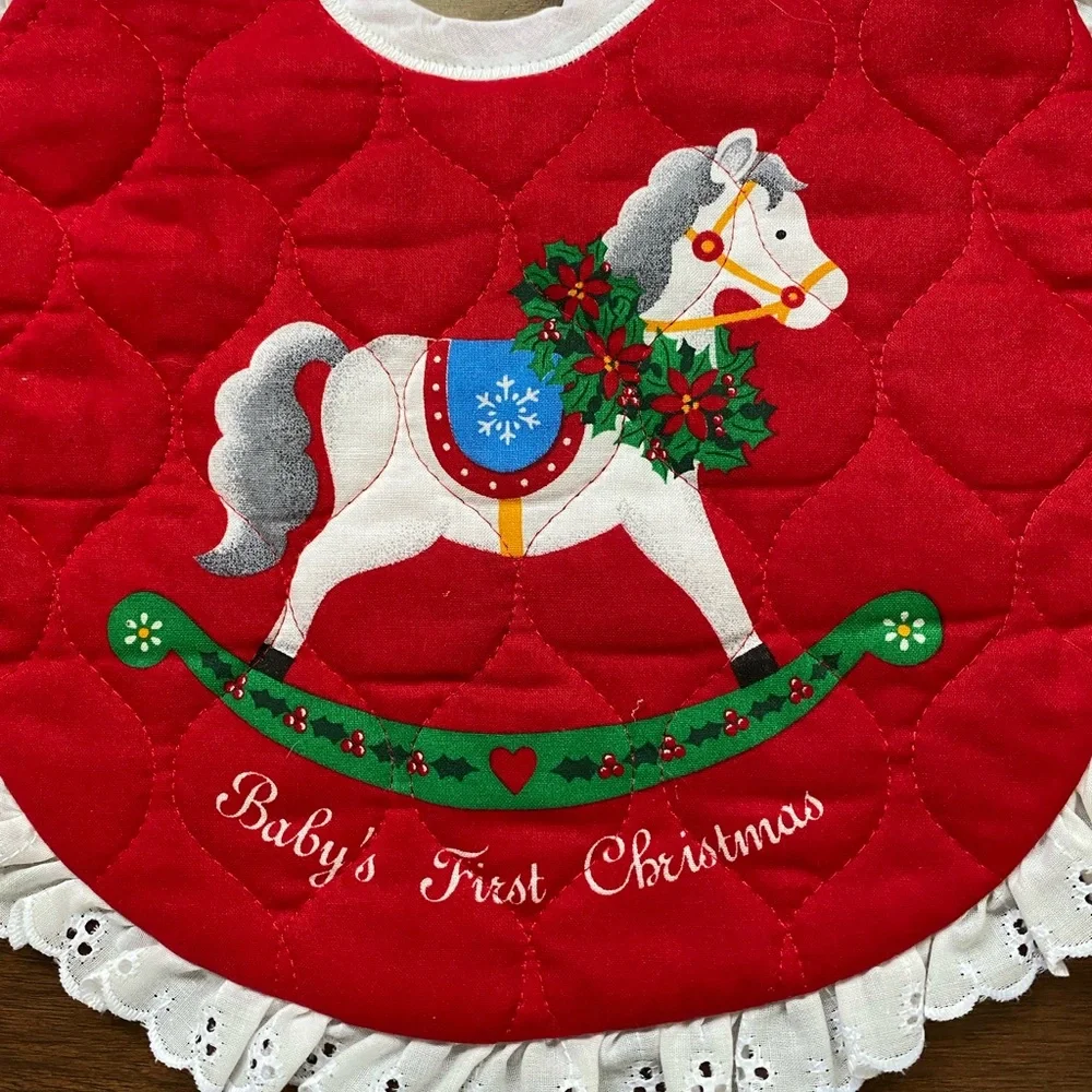 Vintage Baby's First Christmas Red Bib and matching stocking