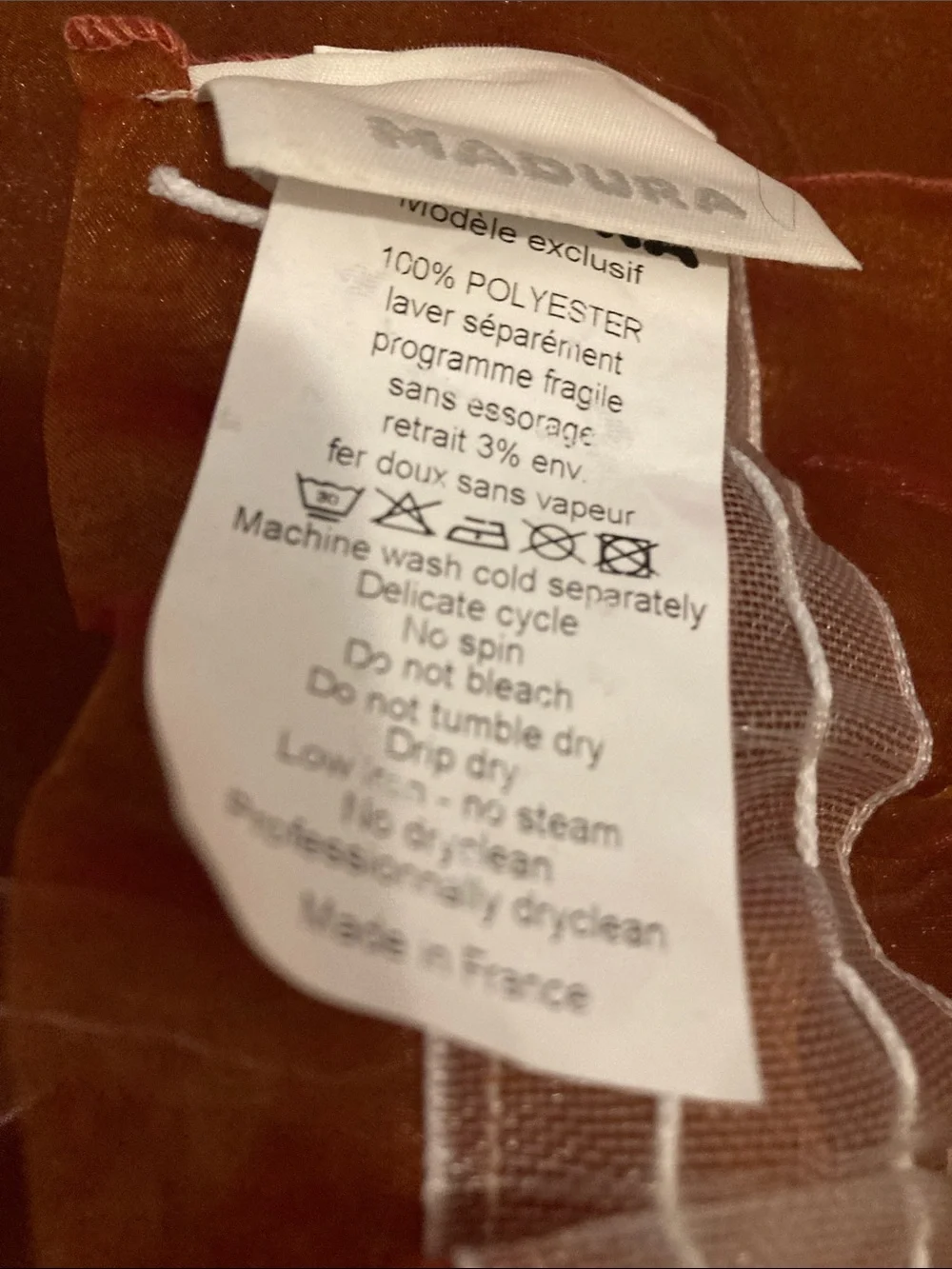 Spectacular French MADURA sheer raspberry/orange drapes