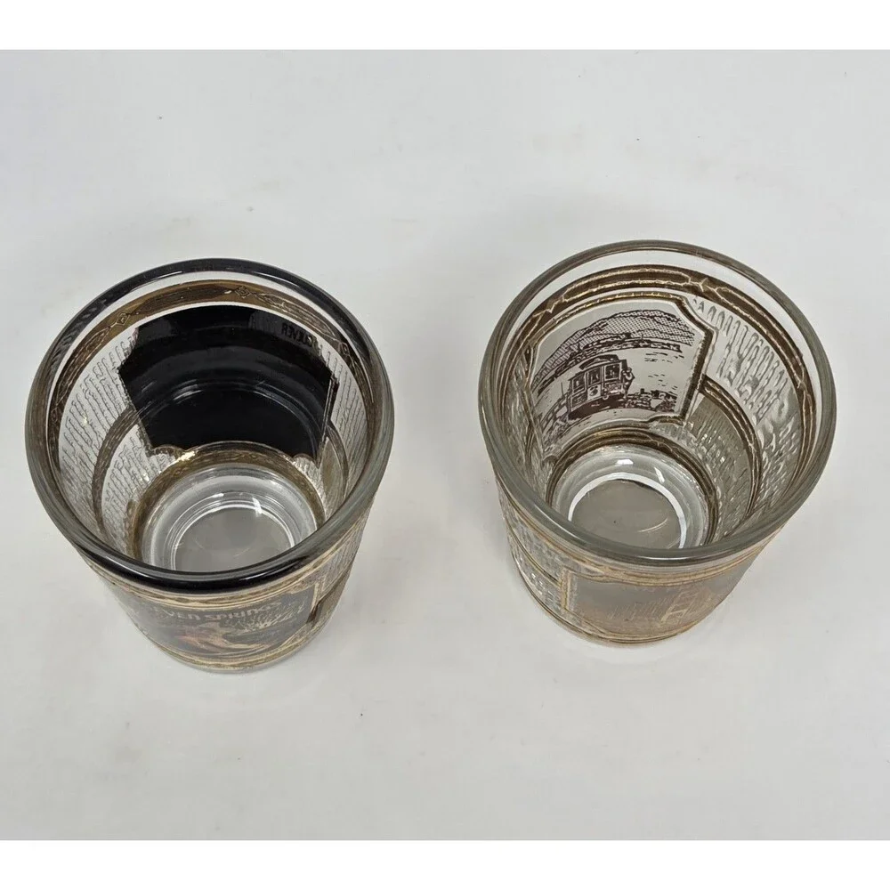 Culver 22K Gold Shot Glass Set Seven Springs San Francisco 1960s SouvenirCulver