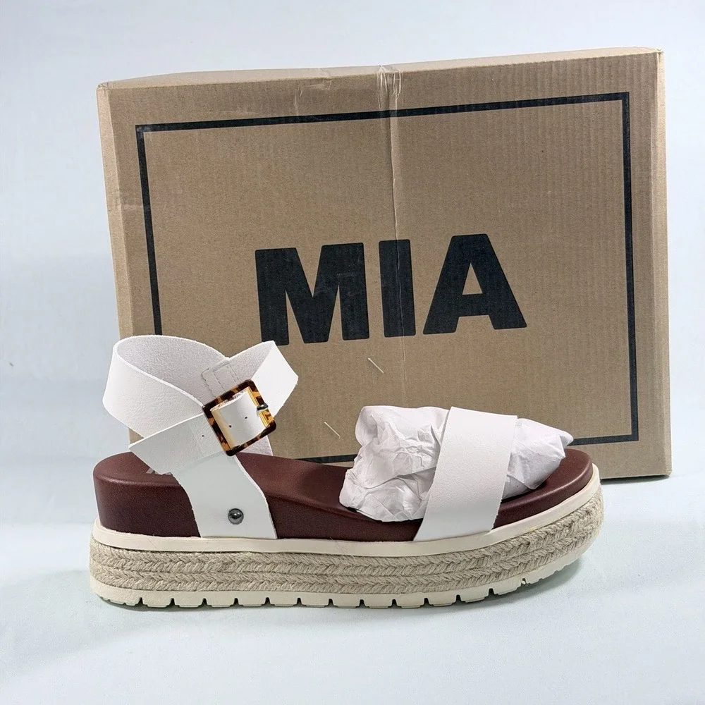 MIA Size-7.5M Womens Kiera Espadrilles Wedge Sandals White