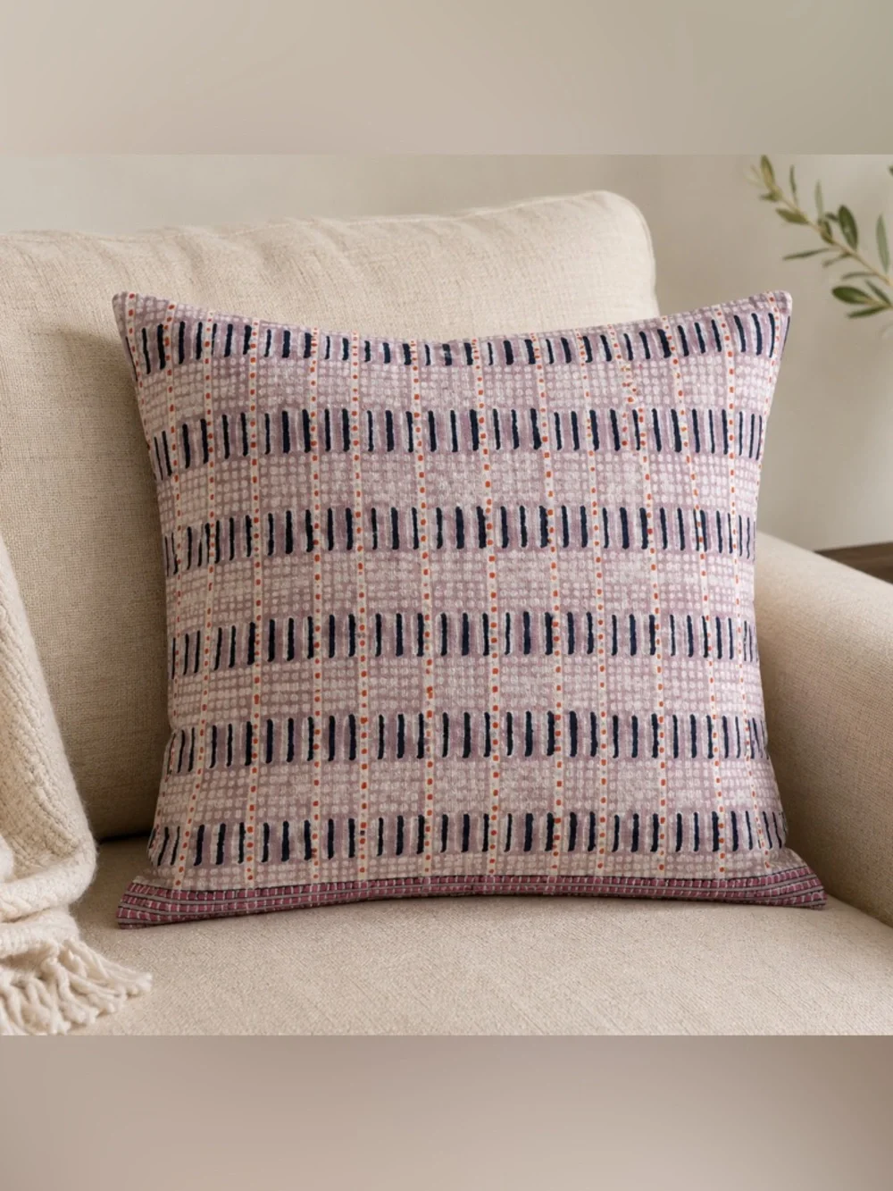 West Elm 20x20 Abstract Block Print Pillow Cover Pink Navy Linen Cotton Accent