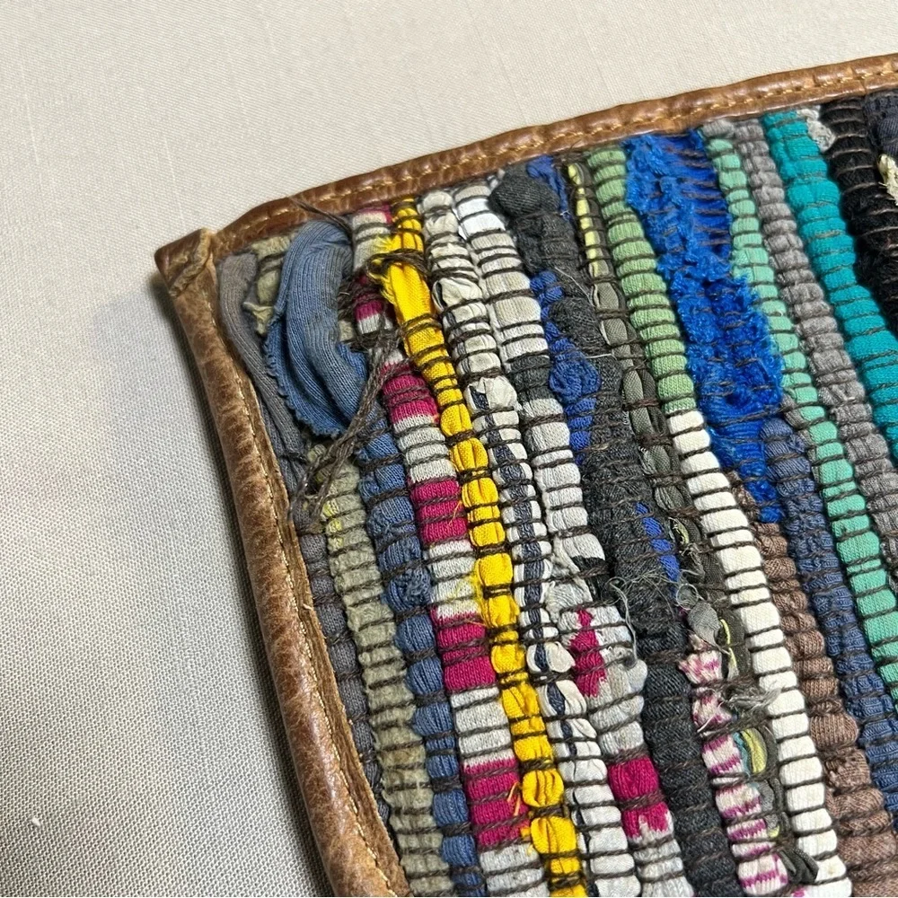 Will Leather Goods Woven Boho Clutch Wristlet • Leather Trim • Multicolor