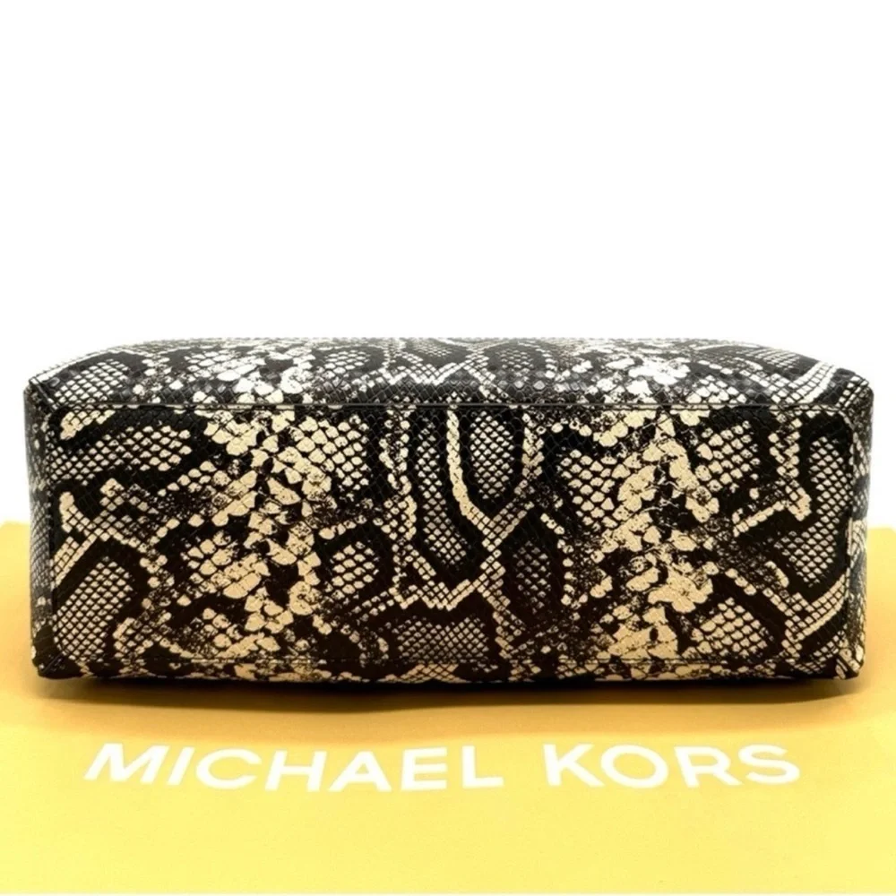 Michael Kors Reed Large Belted Satchel Crossbody Bag Light Cream Snakeskin