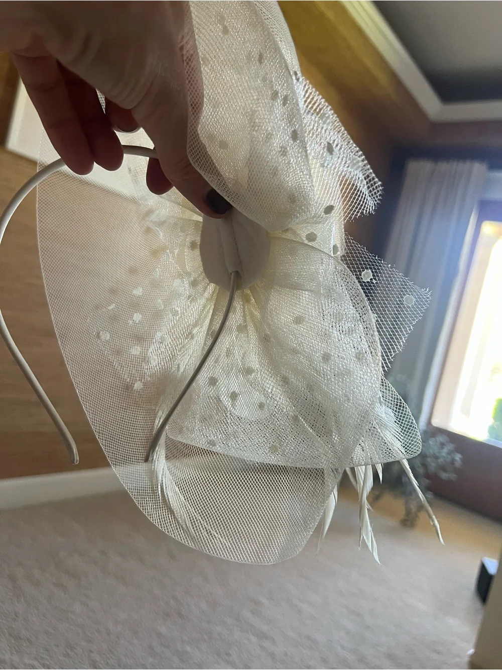 Fascinator Hat - Wavy Brim Mesh Fascinator feather quill headband