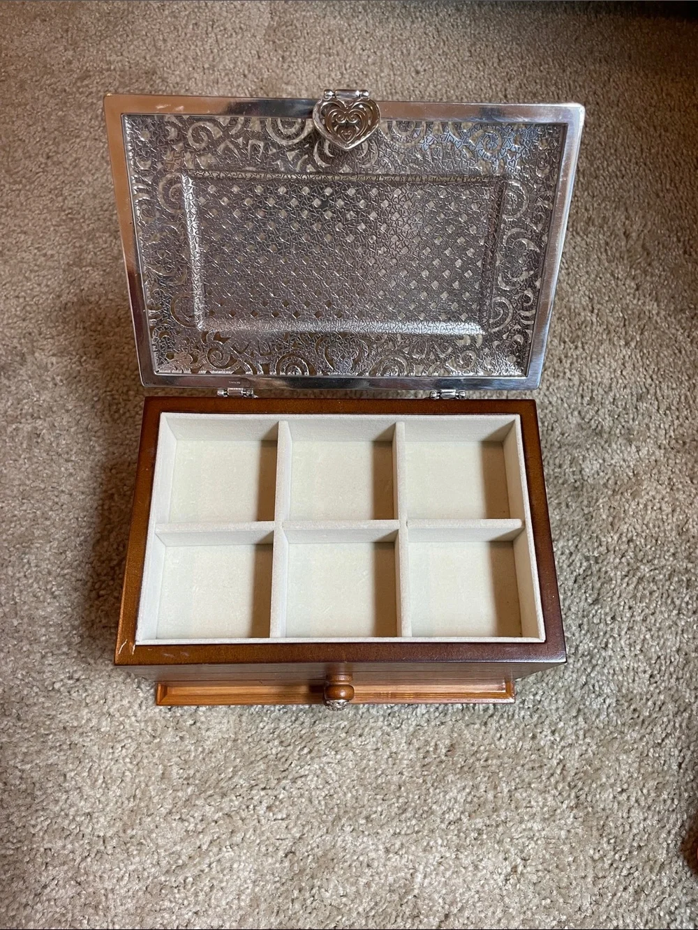 Brighton Wooden Jewelry Chest with Intricate Silver-Tone Top