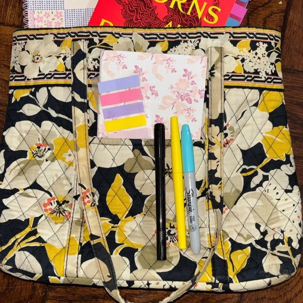 Vera Bradley Yellow and Black Floral Shoulder Bag