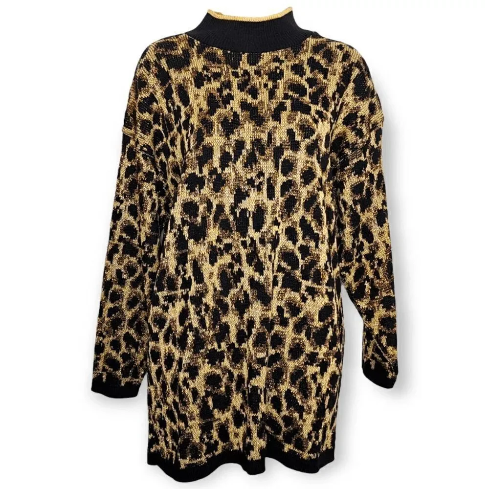 Nutcracker Vintage 80s Animal Print Metallic Sweater size Medium