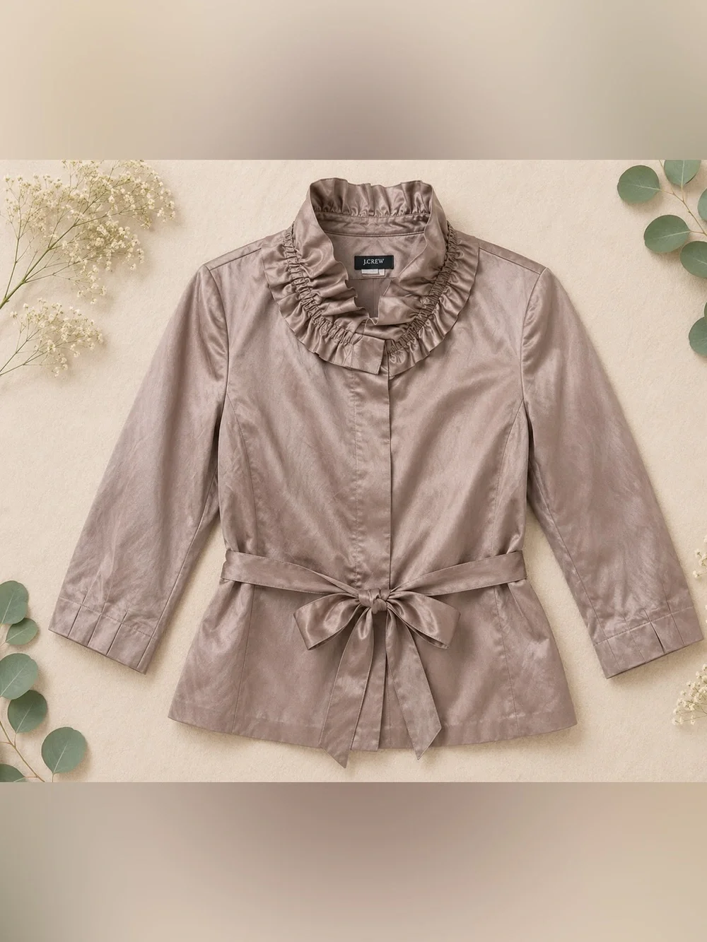 J.Crew Ruffle Collar Jacket | Champagne Satin Tie Waist Blazer