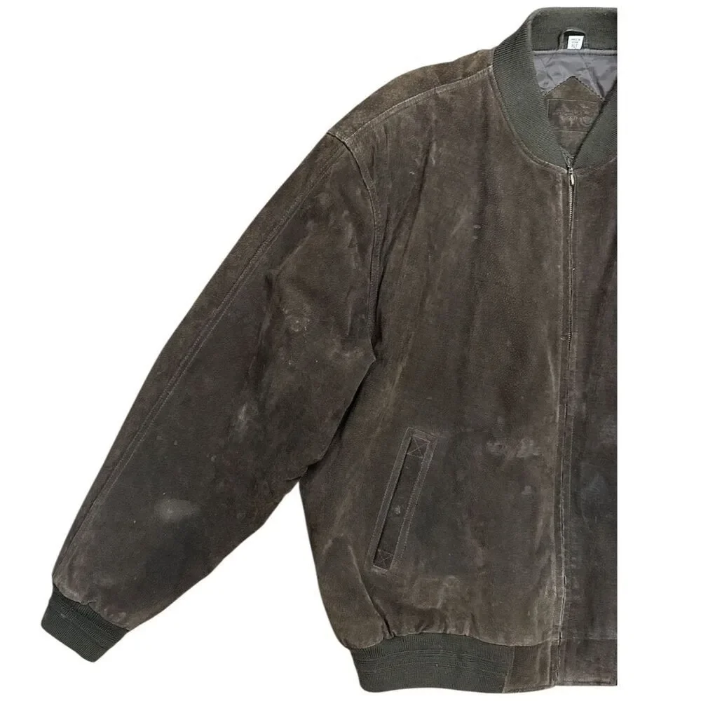 Outdoor Exchange Men's Brown Suede Leather Bomber Jacket Size: XLT