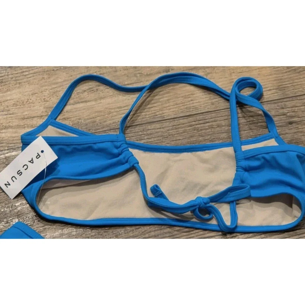 PacSun LA Hearts Bright Blue Bikini Set Bralette Top Size M, Cheeky Bottom L