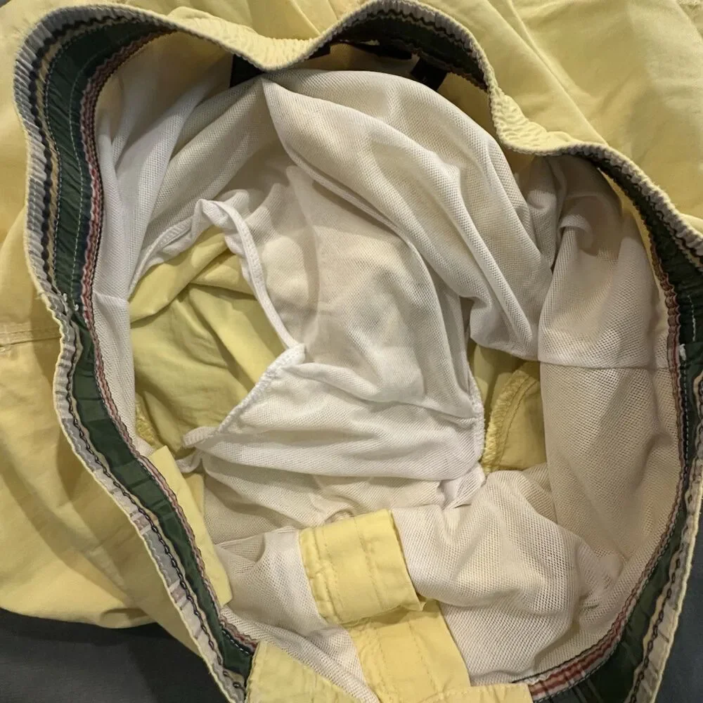 Vintage 90s Polo Ralph Lauren Board Shorts Mens L Yellow Swim Trunks Drawstring