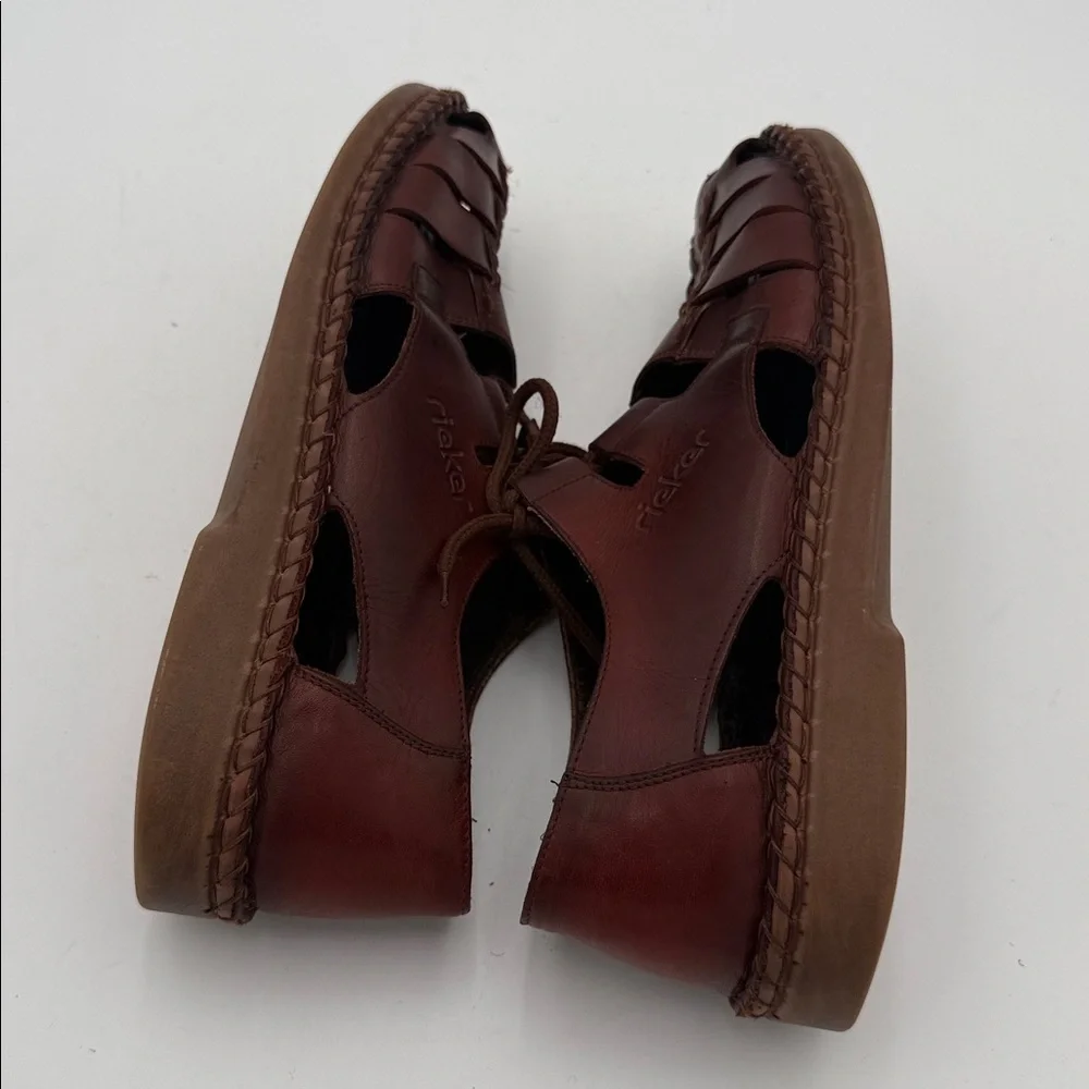 Rieker  Brown Leather fisher Sandals women 41 lace up retro casual Y2K vacation