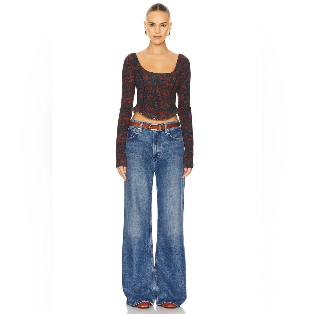 FREE PEOPLE Melanie Long Sleeve Floral Top - Size XS - Crisscross Back - NWT