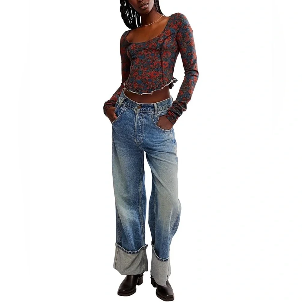 FREE PEOPLE Melanie Long Sleeve Floral Top - Size XS - Crisscross Back - NWT