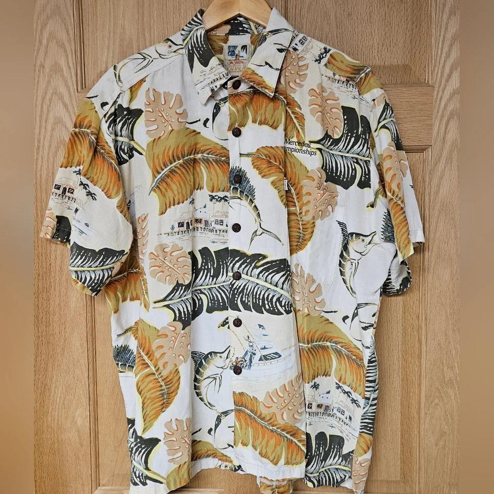 John Severson XL Tropical Leaf‎ Print Men's Shirt Mercedes Championship