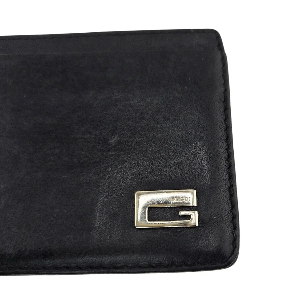 Gucci Black Leather Card Holder Wallet Silver G Logo 034.0416.2118 Mens Womens