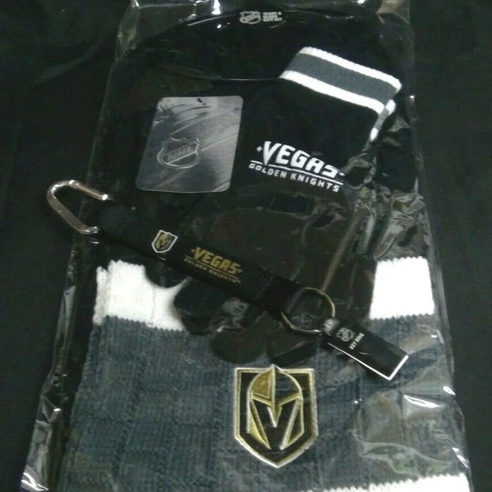 NHL Vegas Golden Knights Scarf & Glove Gift Set VGK + Carabiner Key Chain New