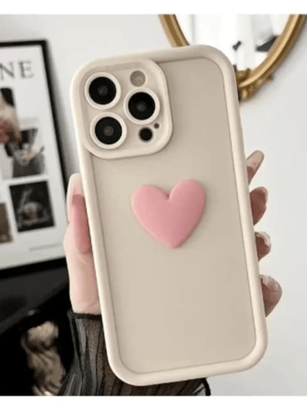 Soft 3d Heart Case for iPhone 16 (white)