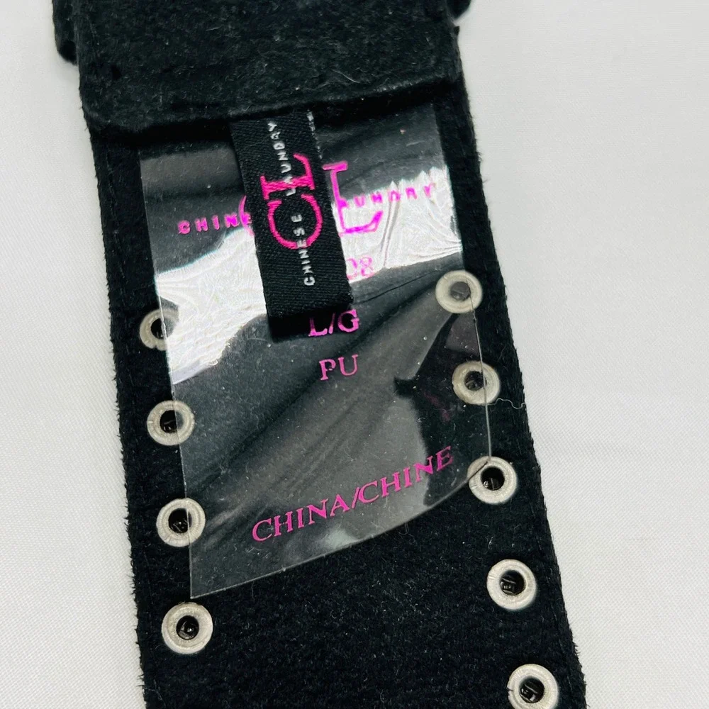 Faux Suede Embroidered Studded‎ Embroidered Wide Waist Belt Sz L Boho Festival