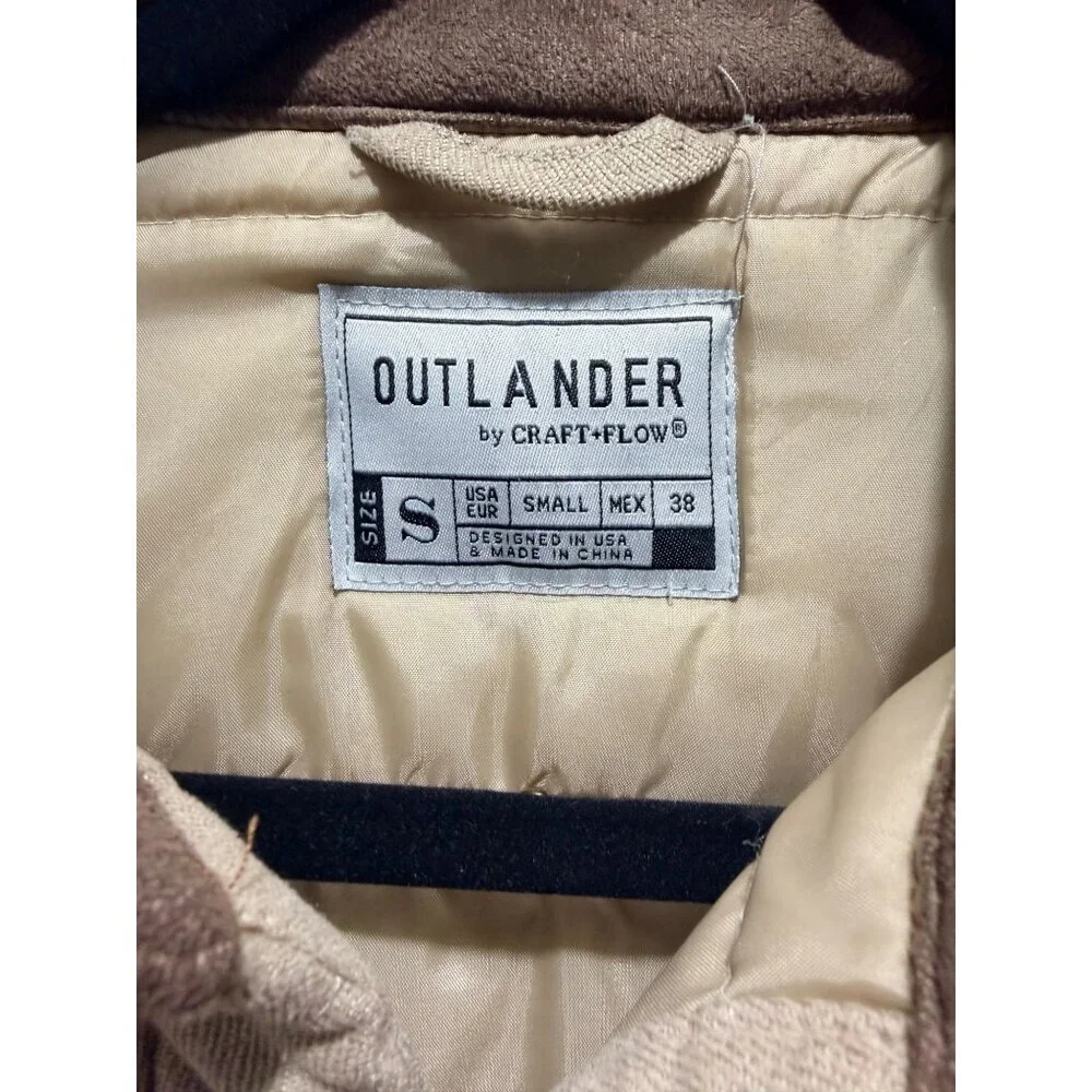 Outlander By Craft+Flow Small Quilted Tan & Brown Jacket With Snap Buttons