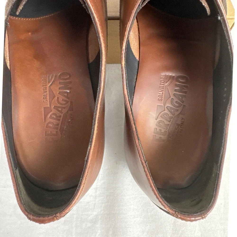 Salvatore Ferragamo Men's Brown Leather Cap Toe Oxford Dress Shoes 10.5 D