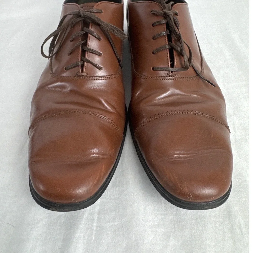 Salvatore Ferragamo Men's Brown Leather Cap Toe Oxford Dress Shoes 10.5 D