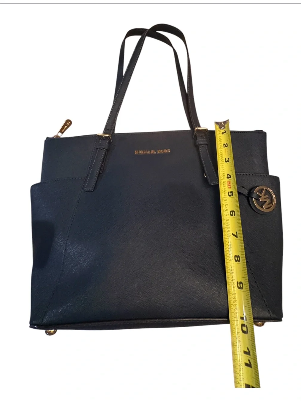 Michael Kors Blue Leather Medium Jet Set Top Zip Tote Navy Blue