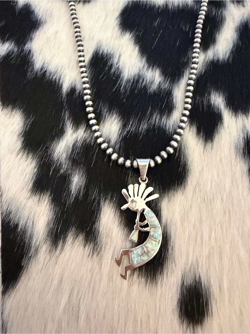 ❤️ Navajo Signed Zuni Style Kokopelli Multistone & Fiery Lab Opal 925 Pendant