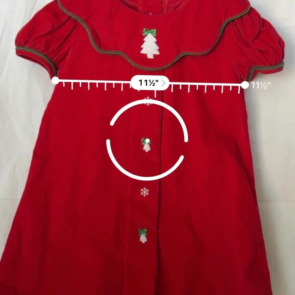 Girls' Red Holiday Corduroy Dress with Green Trim