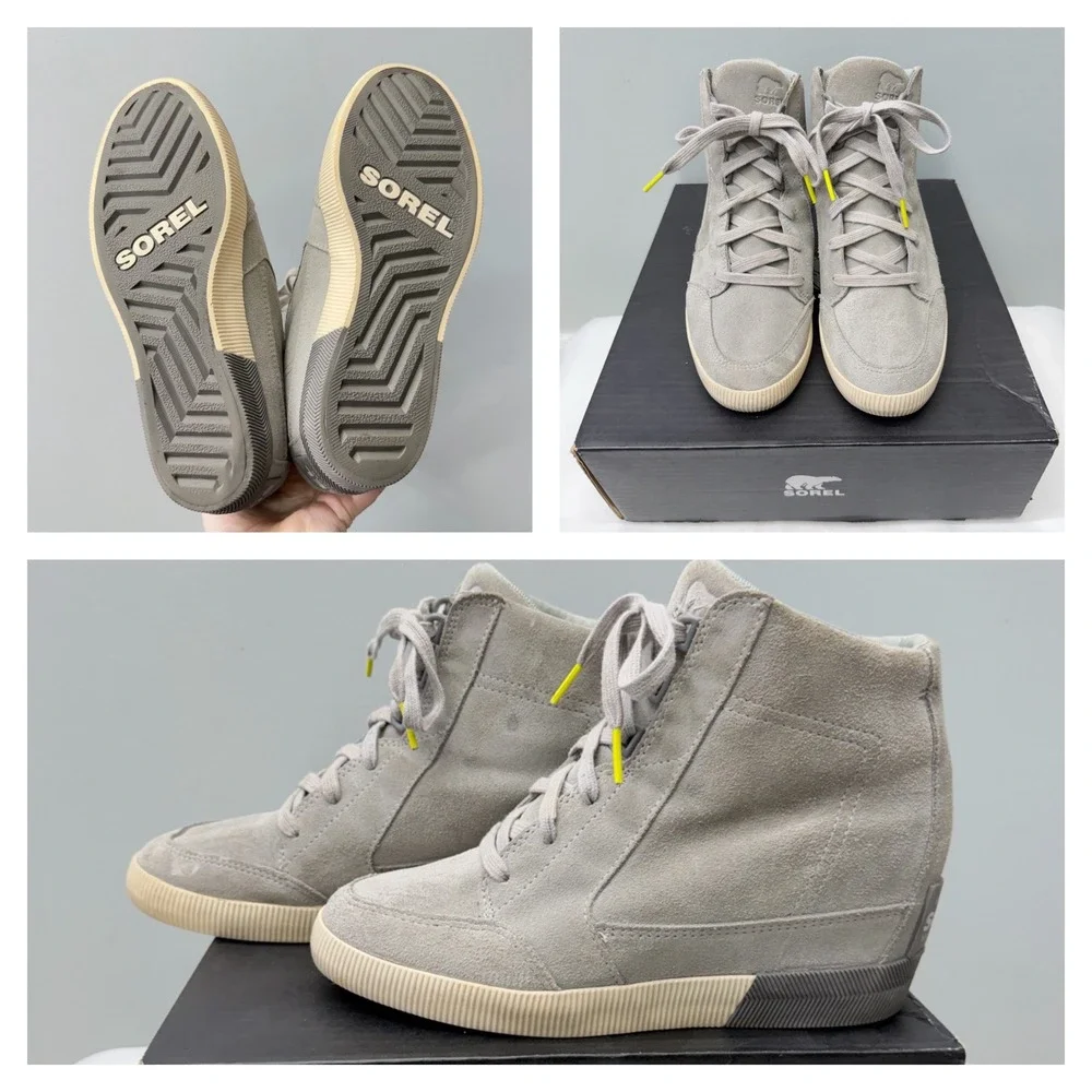 Sorel Womens 8 Out n About Wedge Booties Dove Quarry Grey Suede Leather