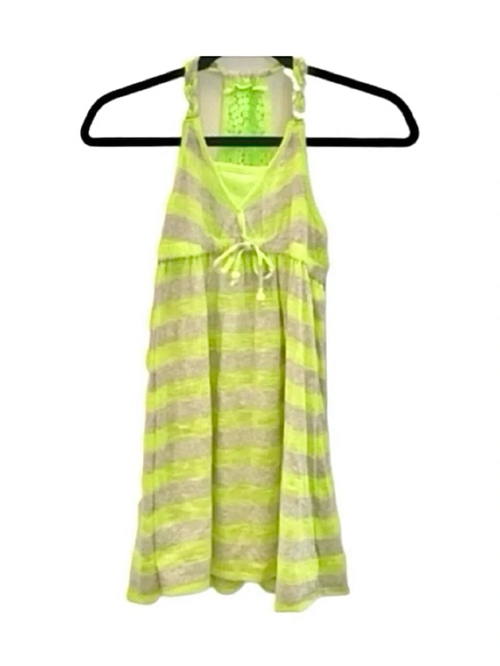 NWOT- Girl Sundress/Beach Cover-up Bright Green & Gray Stripe. Size: 12
