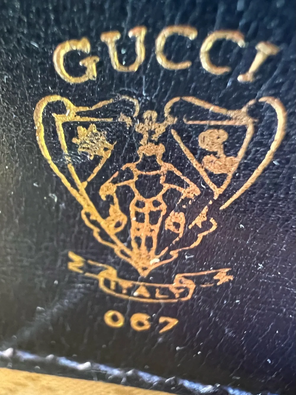 Gucci Old Sherry Line GG Logo Leather Handbag Tote Red Navy blue