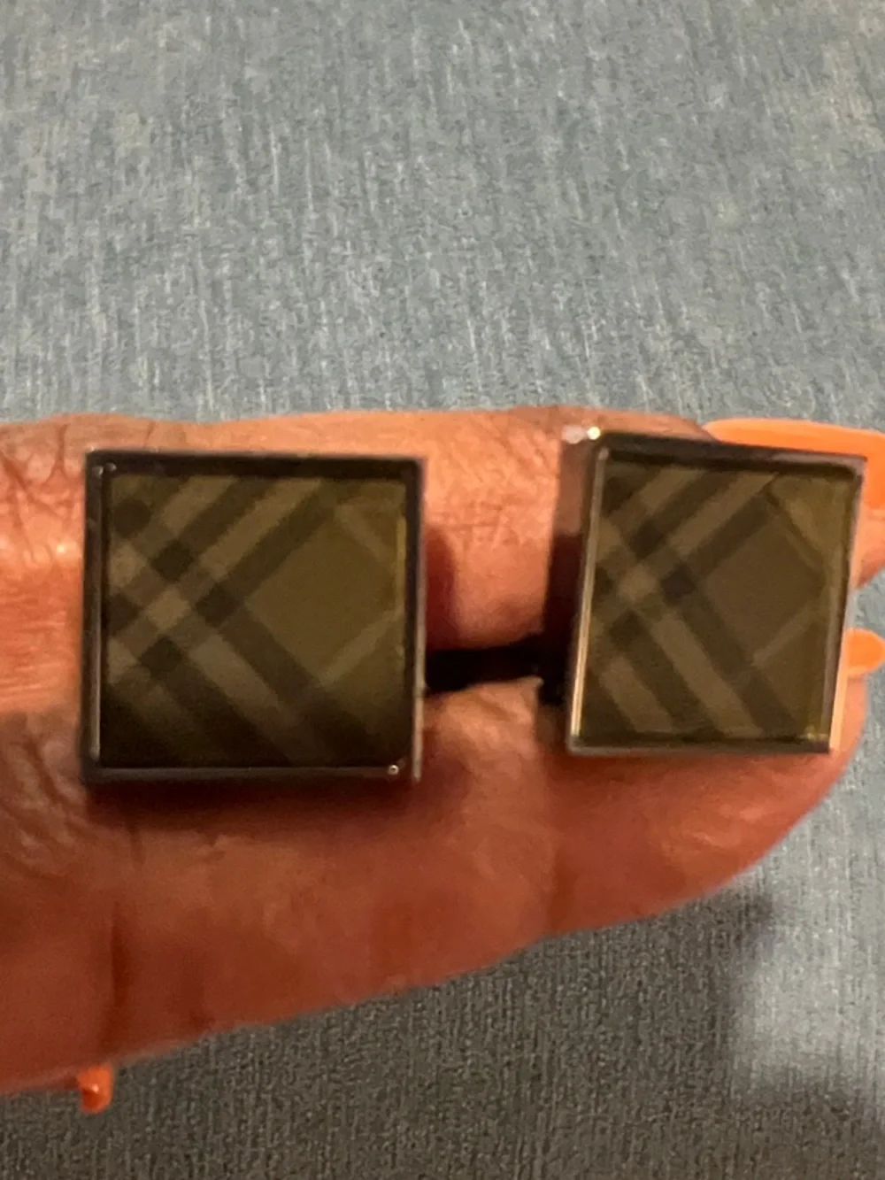 Men’s Burberry Black Plaid Glass Square Cufflinks